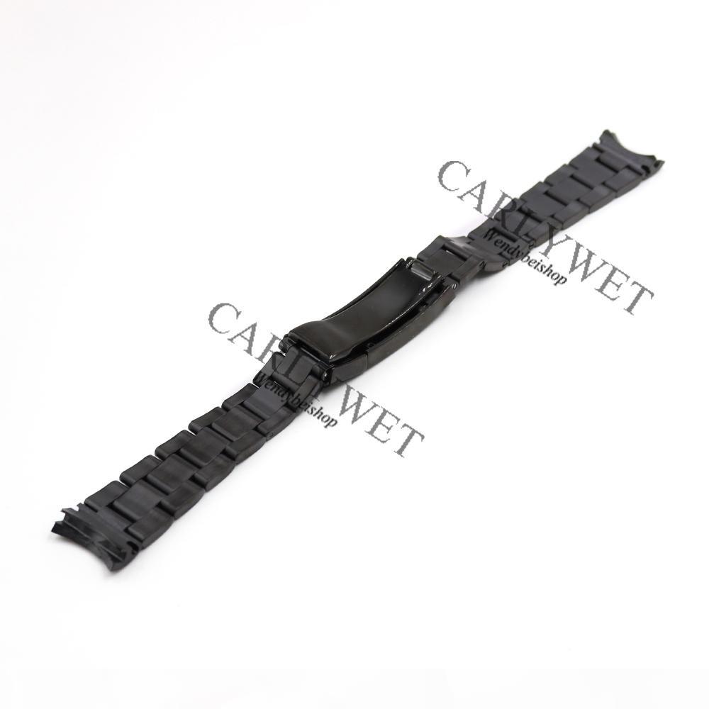 

CARLYWET 20mm Black Stainless Steel Solid Curved End Screw Links New Style Glide Lock Clasp Steel Watch Band Bracelet Strap, Black;brown