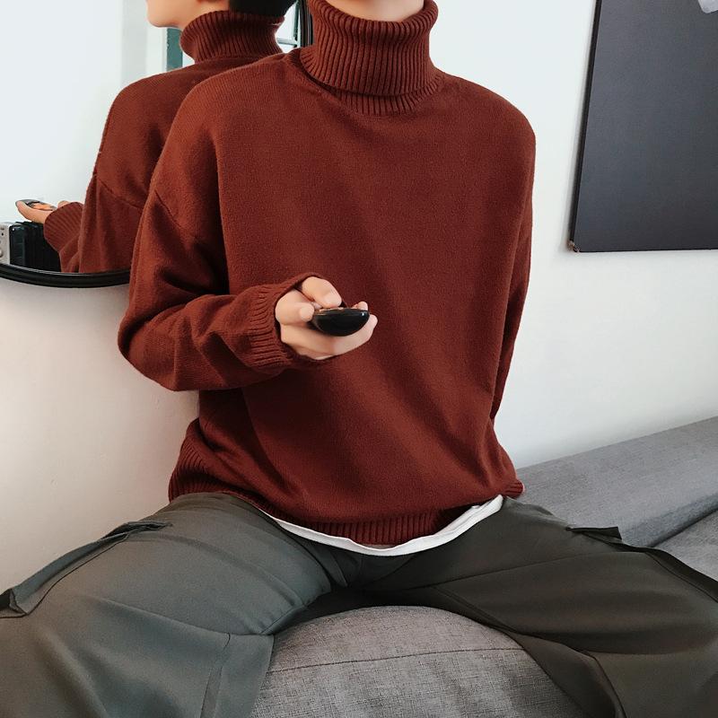 

Men Winter Long Loose Knitted Turtleneck Solid Ooversized Turtleneck Sweater Male Fashion Thicken Warmth Streeetwear Sweater, White