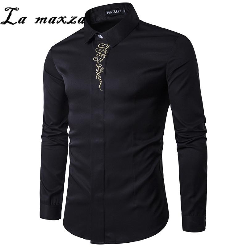 

Plus Size Print Causal Mens Shirt Cotton Men Fashion Long Sleeves Spring Shirts, Black
