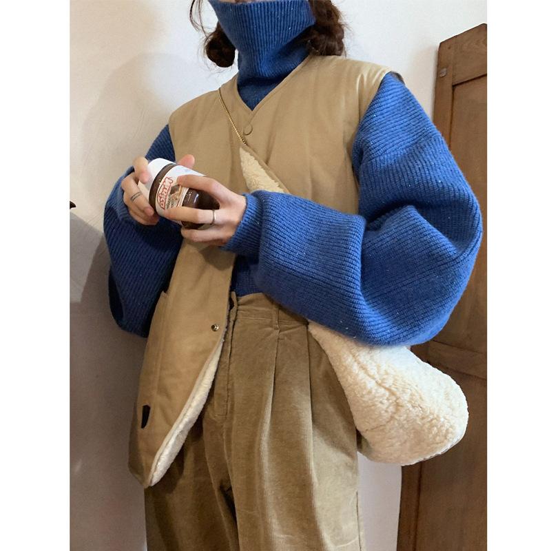 

Warm and Positive In Autumn and Winter Can Wear Vest Retro Lamb Hair Grandma' Coat Warm Comfortable Girl Fashion Cute Coat, Beige