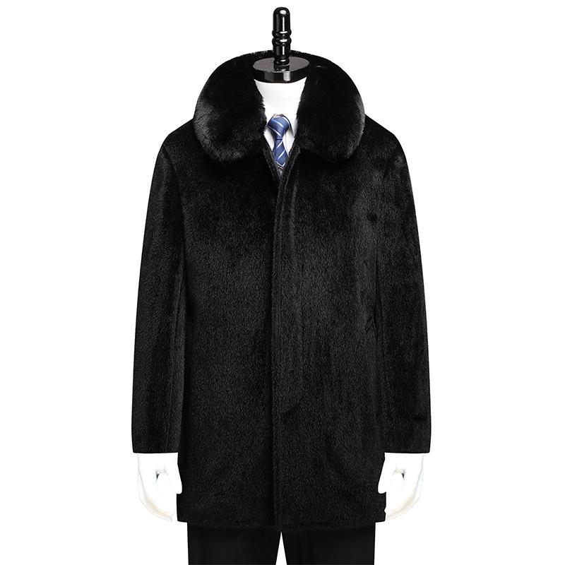 

Middle-aged and old wool coat more men in the long winter windbreaker dad sable collars winter coat, Black