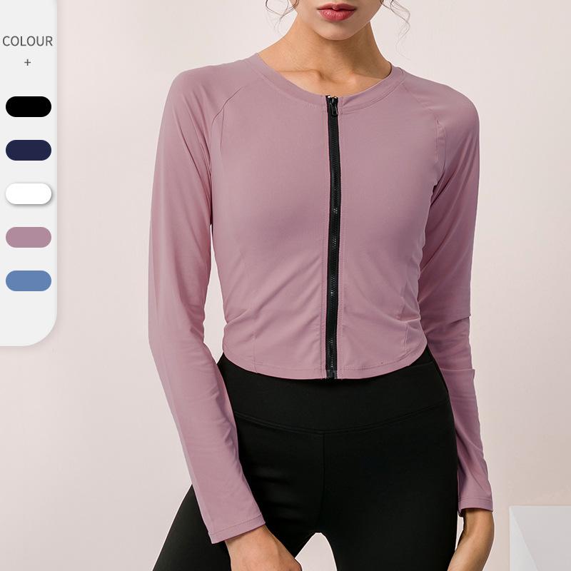 

Women ' Yoga Long-Sleeve Zipper Sport Running Training Workout Clothes Quick-Drying Stretch Tight Long-Sleeved Top Plus Size, Black
