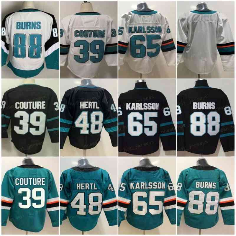 

Men Blank Reverse Retro Ice Hockey 39 Logan Couture Jersey 65 Erik Karlsson 48 Tomas Hertl 88 Brent Burns All Stitched Home Black Green White Away High Good
