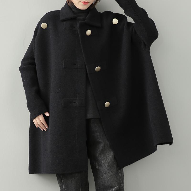 

Female new autumn and winter korean style plus size black straight thick outerwear literary woolen cloak coat
