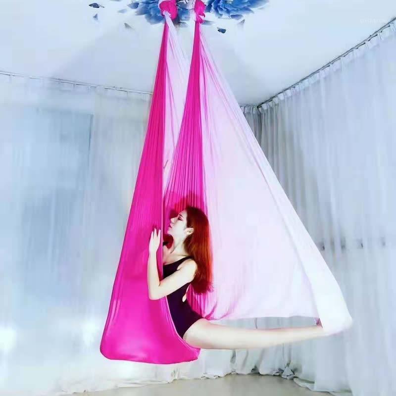 

5m Gradation Colorful Nylon Aerial Yoga Hammock Swing Flying Yoga Belt Anti-gravity Gym Fitness Inversion Equipment1, Red