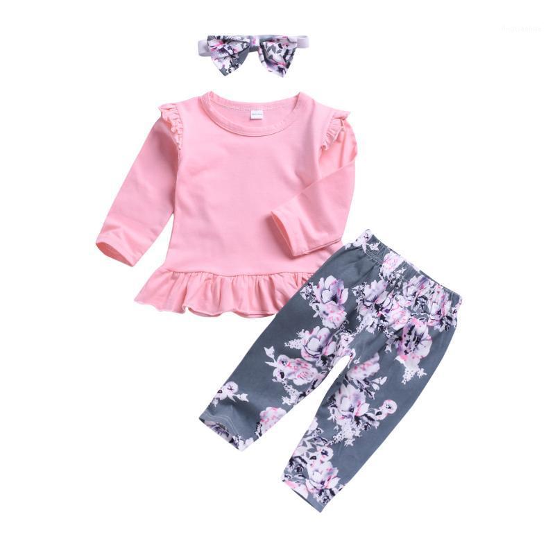 

new Newborn long-sleeved cotton falbala t-shirt + pants + scarf 3pcs sets Baby Girl Clothes1, As pic