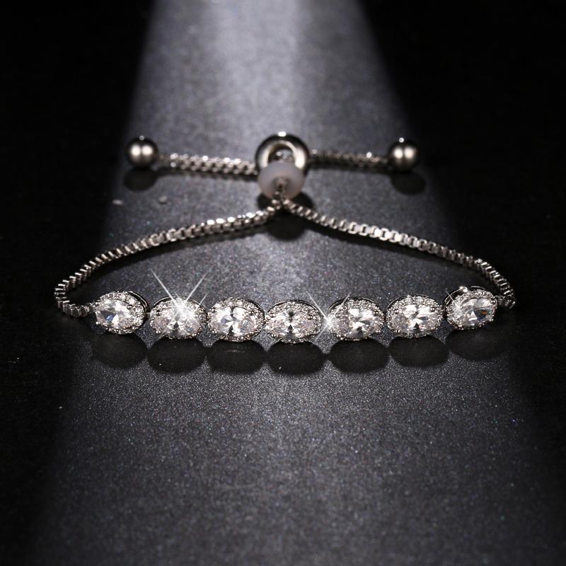 

2020 NoEnName_Null Trendy Oval Shape Womens Girls Friendship Chain Cz Crystal Bead Beaded Link Rose Gold Color Bracelet