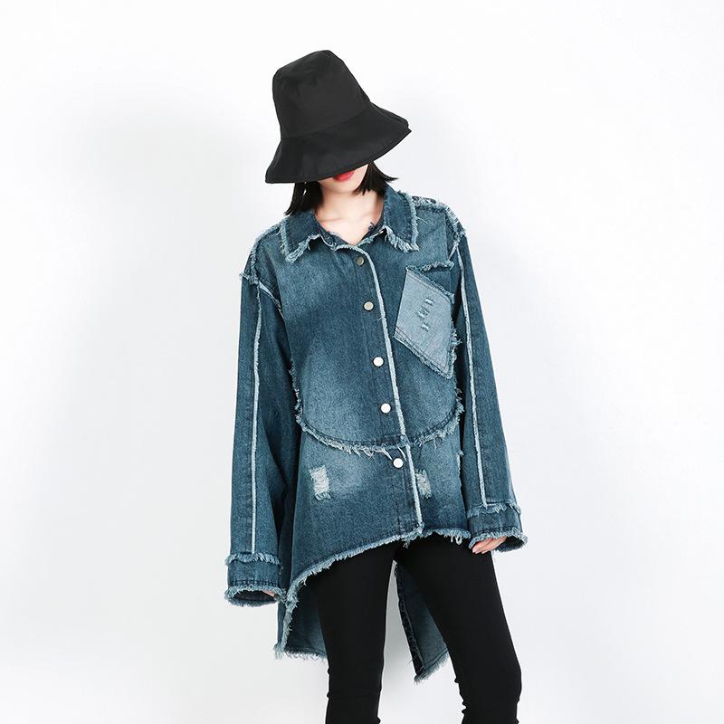 

Autumn Winter Women Denim Jacket 2020 Harajuku boyfriend Wind Jean Jacket Loose Long Sleeve Female Coats Large Size TA758 S