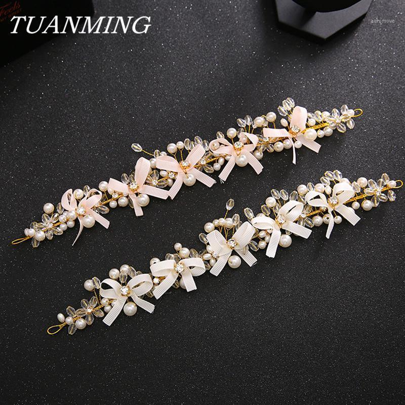 

Bride Bow Tie Headband Cute Hair Accessories Wedding Pearl Rhinestone Hairband Lovely White/Pink Bow Tie Tiara Hair Band1