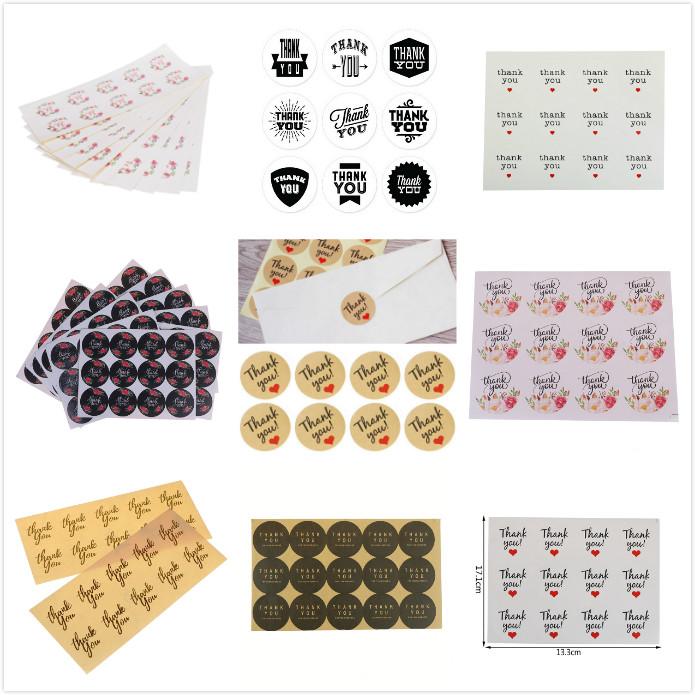 

30-240pcs Vintage Flower Thank You Ellipse Sealing Label Adhesive Kraft Seal Sticker For Baking Gift Stickers Funny DIY Work