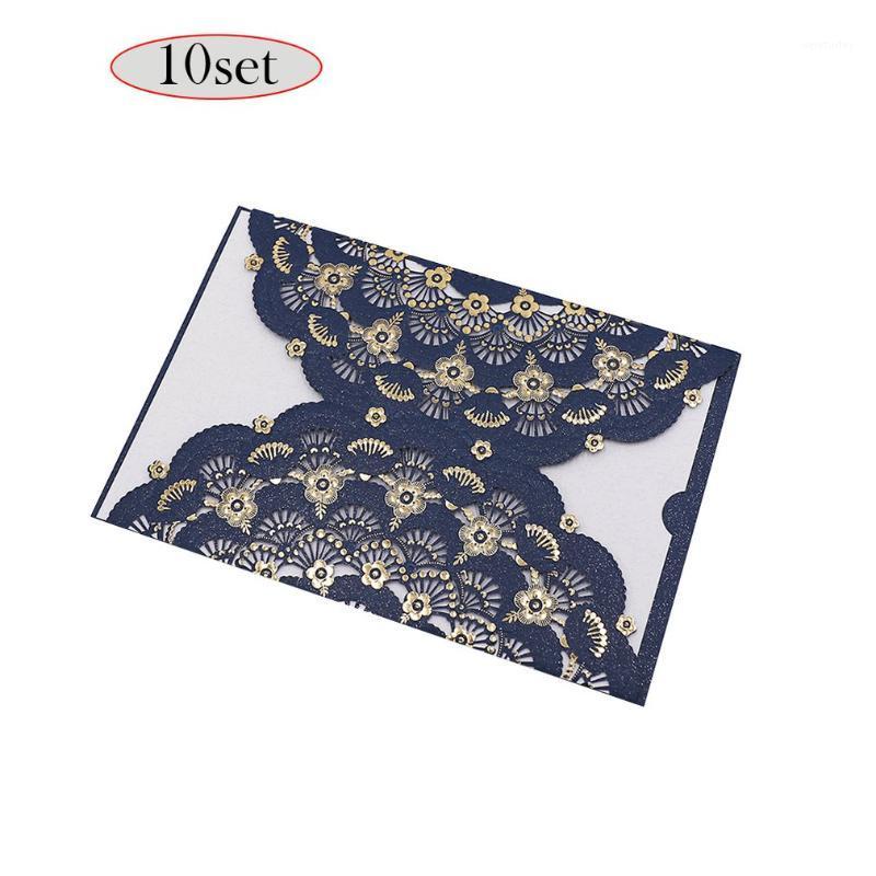 

Graceful Sea Blue Laser Cut Florals Red Pocket Wedding Invitation Card With Insides Envelope Seal1