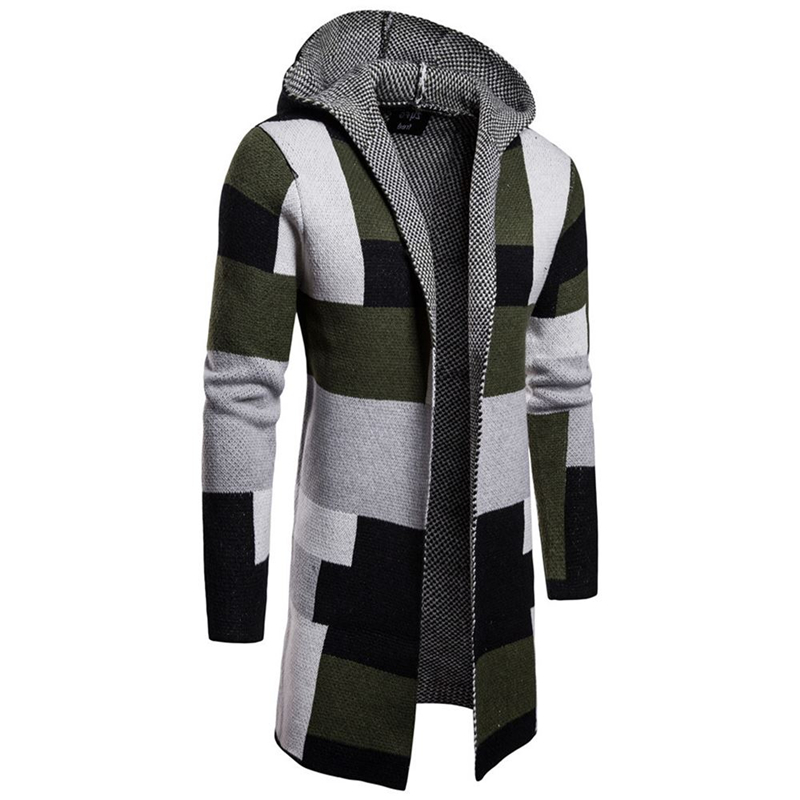 

Men foreign trade stripe color matching Jackets long style cardigan Outerwear sweater male Button drop top coats, Gray