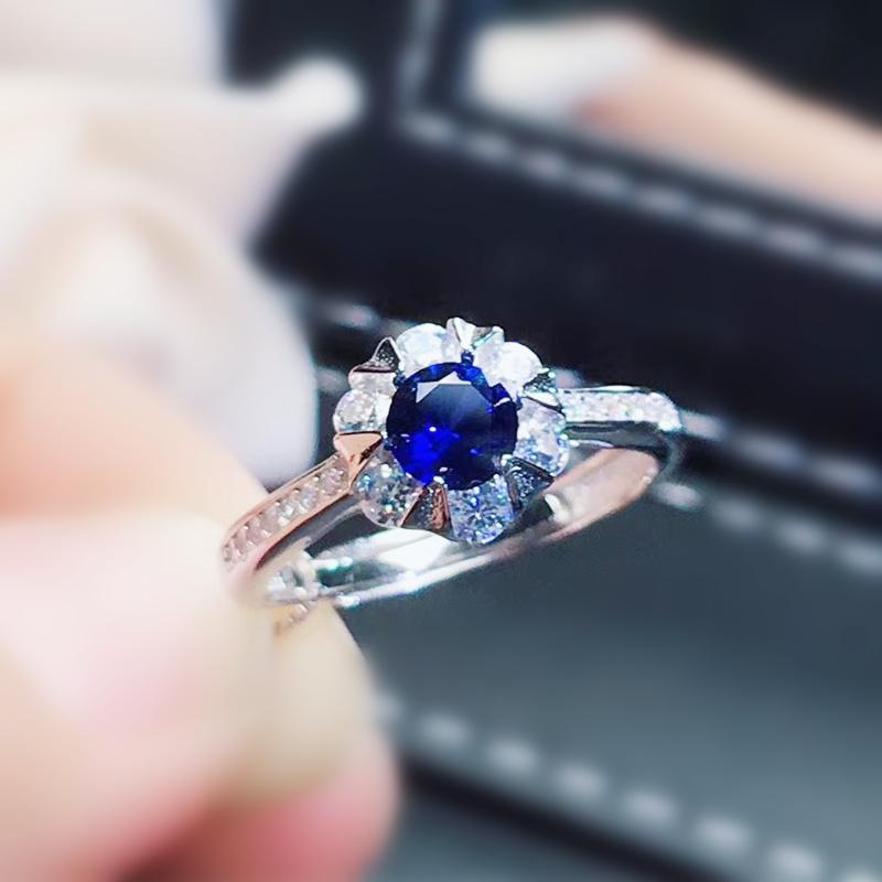 

Cluster Rings Blue Sapphire Flower Ring Per Jewelry 925 Sterling Silver 6*6mm 1ct Gemstone Fine Women J2120312, Golden;silver