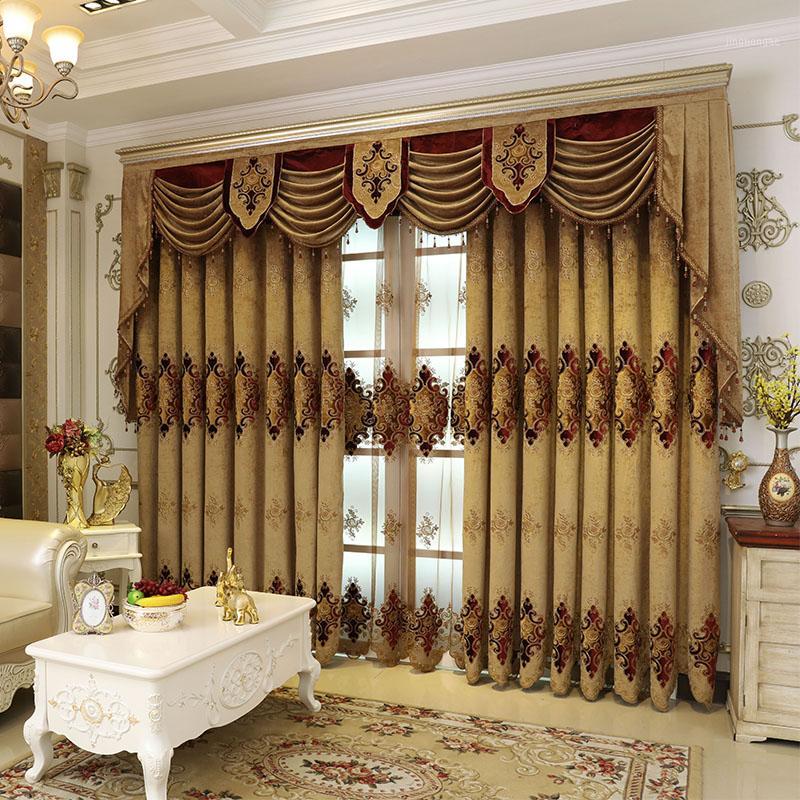 

European and American high quality custom luxury villas elegant fresh living room curtains embroidered curtains kitchen1, Tulle