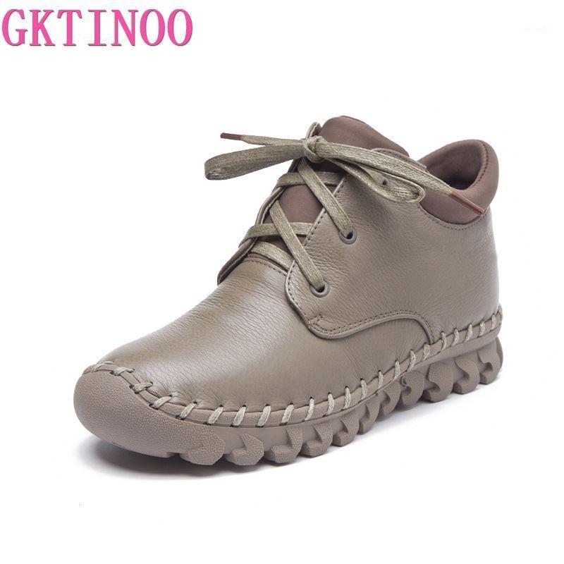 

GKTINOO Autumn Winter 100% Genuine Leather Ankle Boots Velvet Handmade Lady Soft Flat Shoe Comfortable Casual Boot Women's Shoes1, Yellow