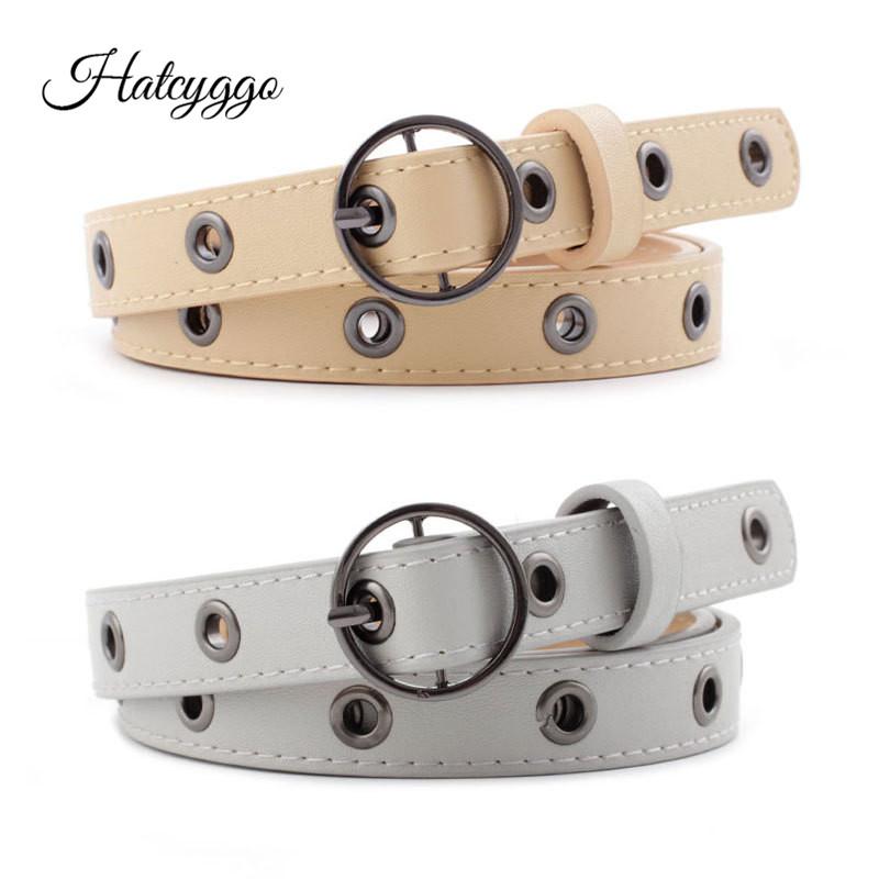 

HATCYGGO Retro Belt For Women Leather Belt Female Hollow Round Buckle/Adjustable Harajuku Waistband Ladies Belts For Jeans, Black;brown
