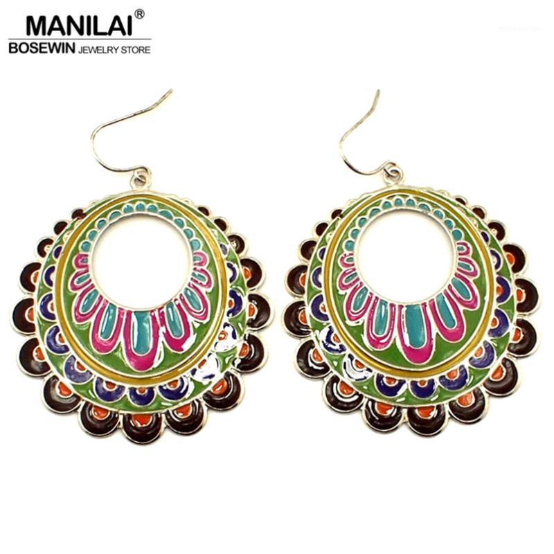 

MANILAI Fashion Bohemia Exaggerated Dangle Earring Fashion 50mm Coloured Flower Eardrop Women Ethnic Earrings Cheap Price FE0891