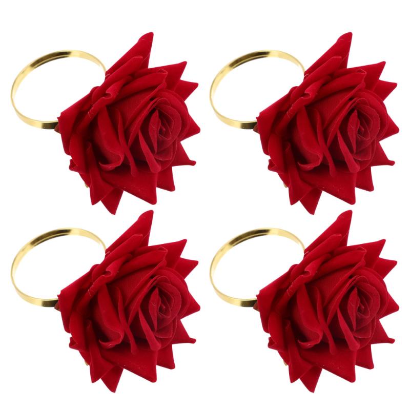 

4pcs Wedding Rose Napkin Ring Flower Napkin Ring Simulation Flower Buckle