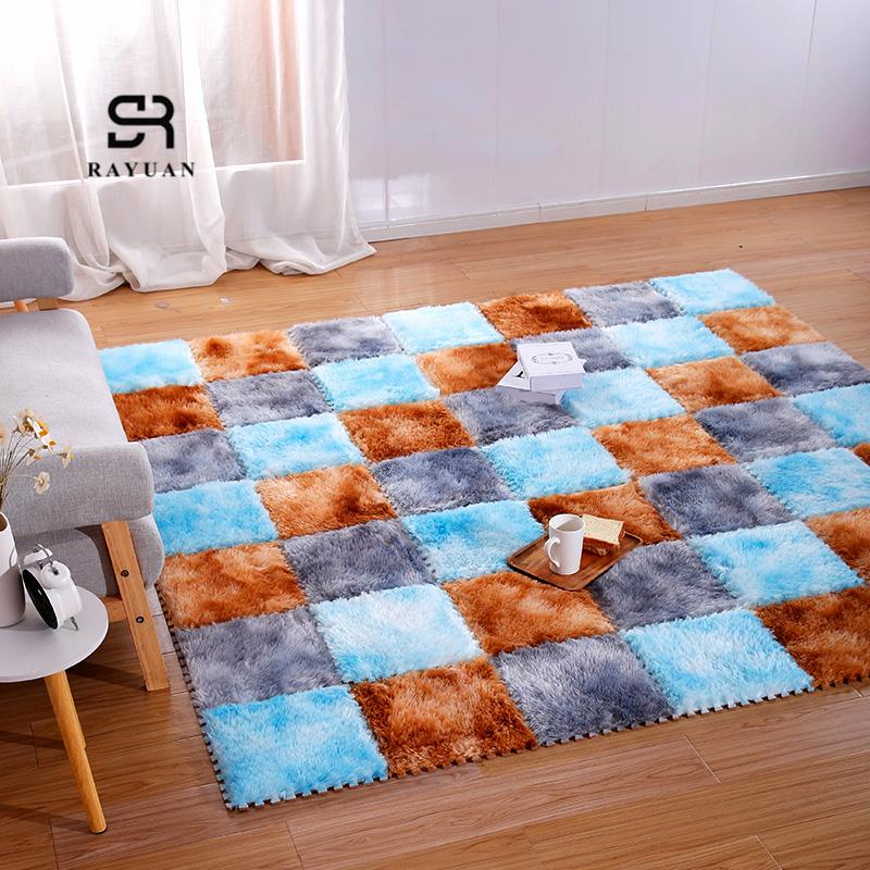 

RAYUAN Foam DIY Puzzle Mat Gradient Villi Shaggy Carpet Plush Soft Area Rug Children Baby Playmat One Piece 30x30CM, Blue