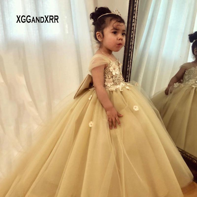 

Elegant Square Collar Yellow Long Flower Girl Dresses Pearls Bow High Quality Little Girl Pageant Dress Wedding Party Gown, Black
