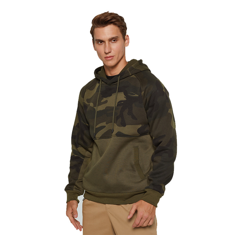 

Men's warm sweater camouflage color matching large size men's sweater hoodie casual jacket plus velvet, Black