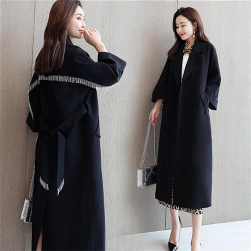 

new fashion Windbreaker Women' British style 2020 Spring Autumn Korean Loose Long Trench Coat M476, Black