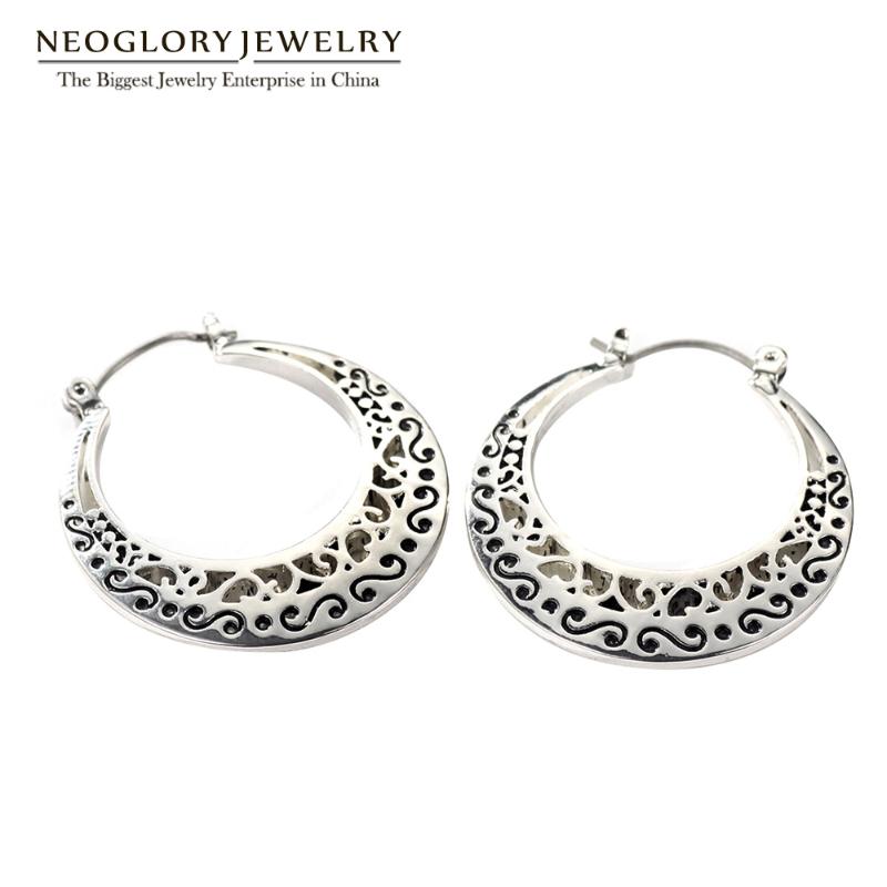 

Neoglory Classic Vintage Hoop Earrings Allergy-free Antique Silver Plated for Women Fashion Jewelry 2021 New Gifts FA