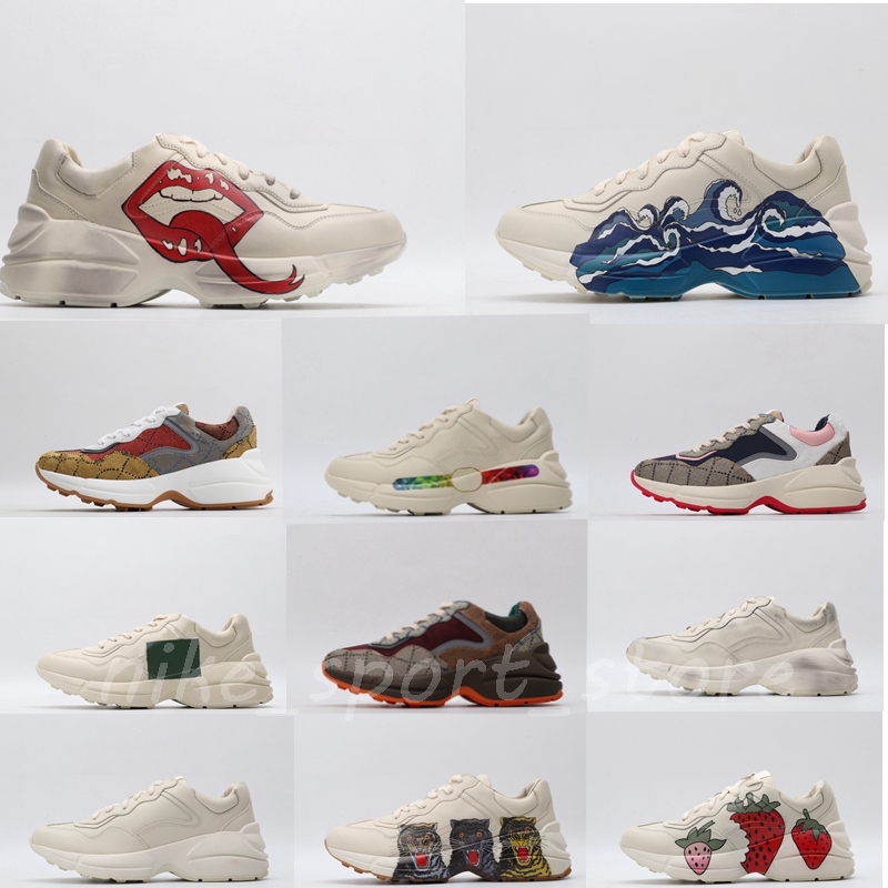 

2022 New Arrival Top Quality Mens Rhyton Casual Shoes Dad Sneaker Paris Fashion Women Shoe Platform Sports Trainers Strawberry Mouse Wave Mouth Tiger Web Print, 24