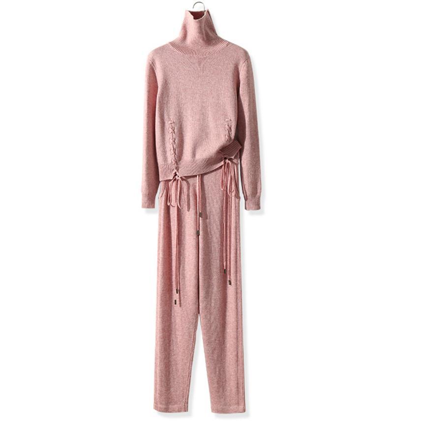 

Winter in Wool and Malha Hot Tuesdays High Tor e High-Tormented Device Shirt + Mink Cashmere Lazer Pants Two-piece wj1728, Pink