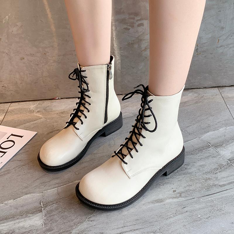 

Women Ankle Boots 2020 Autumn Winter Lace-up Women's Motorcycle Waterproof Platform Shoes Black