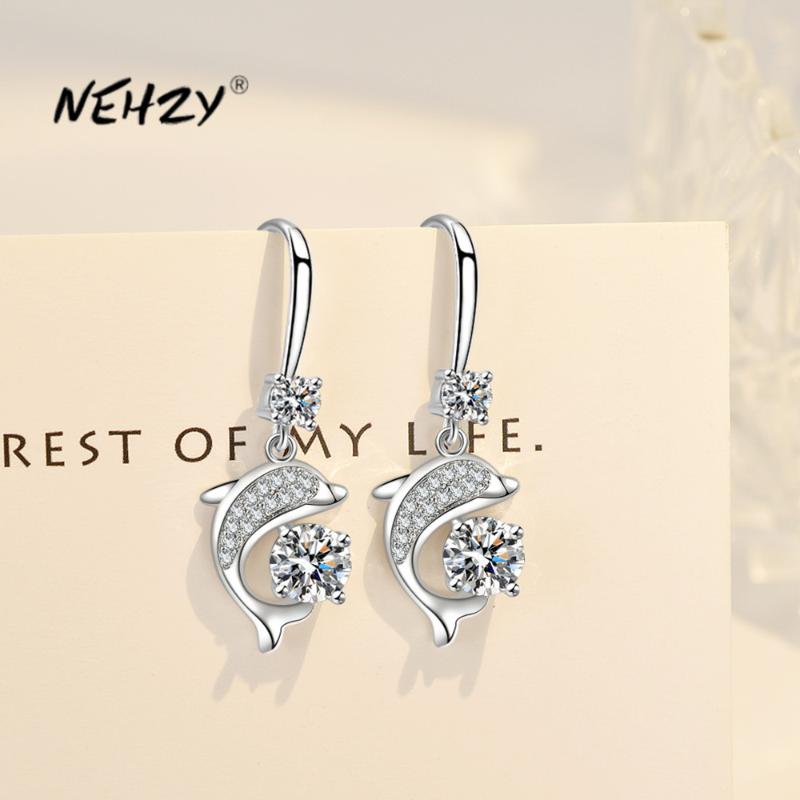 

NEHZY 925 sterling silver new women's fashion jewelry high quality crystal zircon long tassel simple dolphin hook earrings