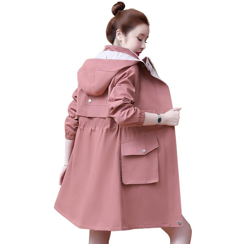 

Windbreaker Woman Mid-length Spring Autumn Coat Ladies NEW Korean Fashion Slim Hooded Waist Casual Trench Coat Women Outerwear, Brick red 086