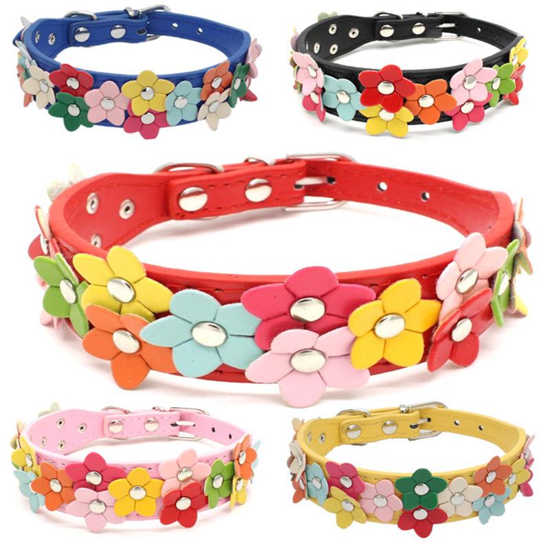 

Flower Dog Collar Cute Leather Studded Dogs Necklaces Pet Collars For Small Medium Dogs 8 Colors For Chihuahua -M DOGGYZSTYLE