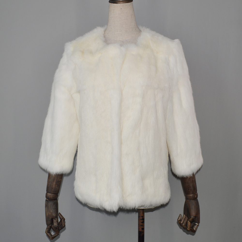 

Attacked female retail real fashion lady hot winter genuine fur coat 100% natural rabbit skin outerwear, Black