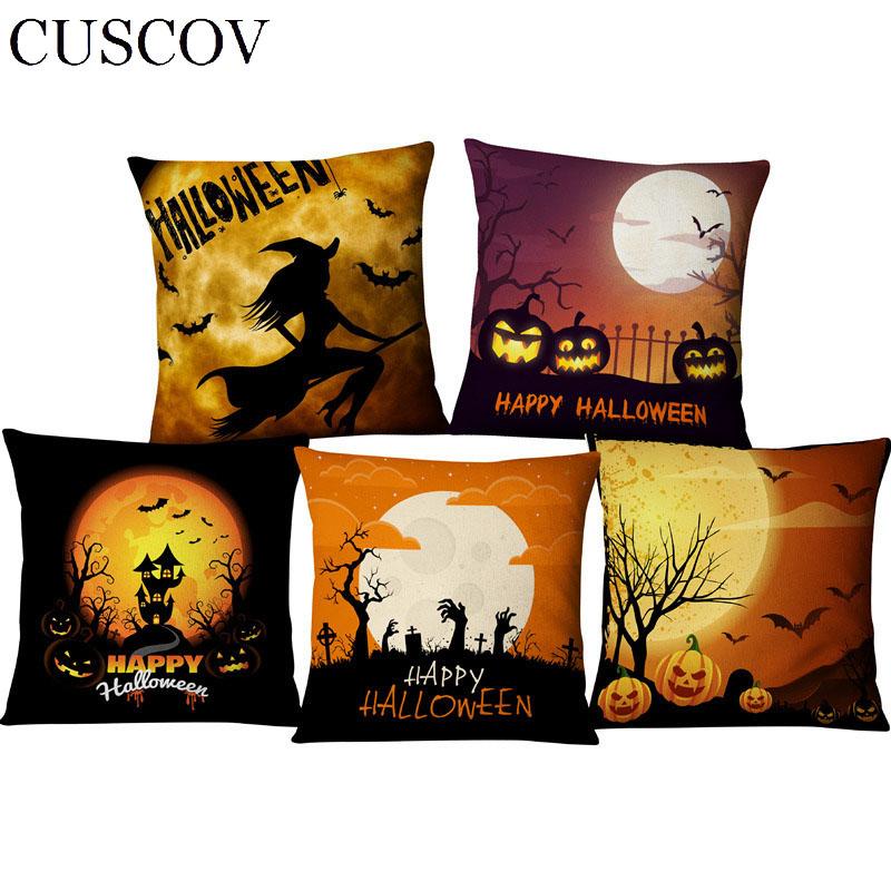 

Cushion/Decorative Pillow Sales Halloween Moonlight Series Witch Pumpkin Car Seat Cover Polyester Pillowcase Sofa