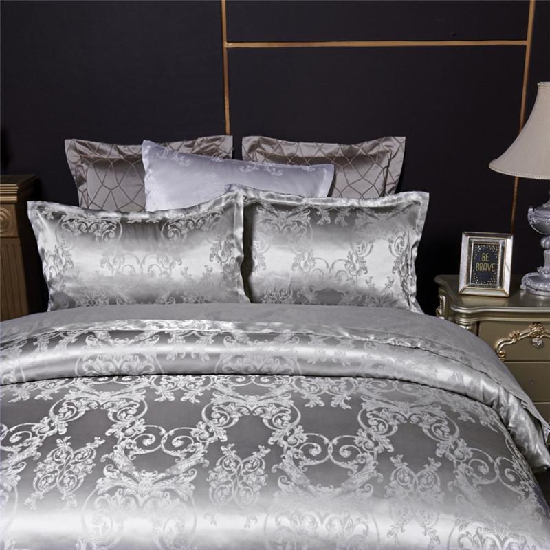 

Luxury Silver Jacquard Bedding Collection High-grade Comfortable Duvet Silk Bed Sheets King Queen High Quality Home Textiles, White