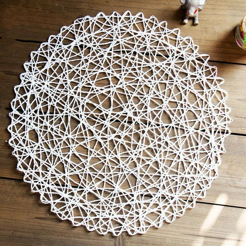 

2PC Hollow Cup Pads Round Straw Weaving Pads Table Placemat Non-slip Mat 38cm