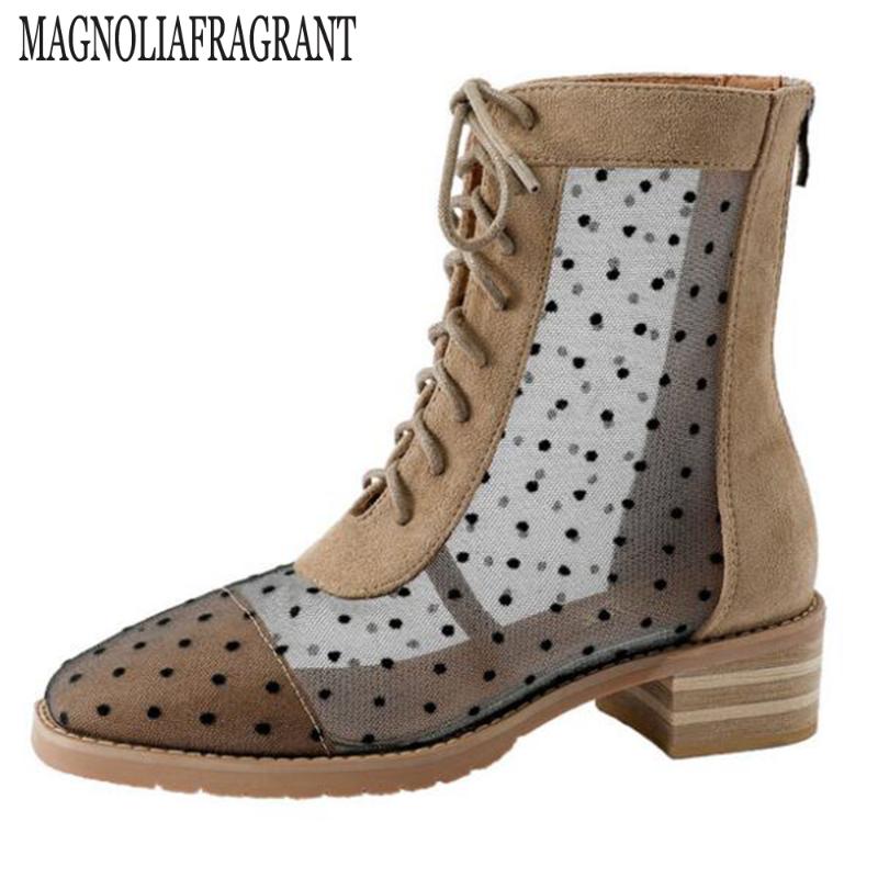 

Cool boots women's High Heels autumn wild after zipper thick heel women short boots mesh gauze mesh hollow Female hy848, Black