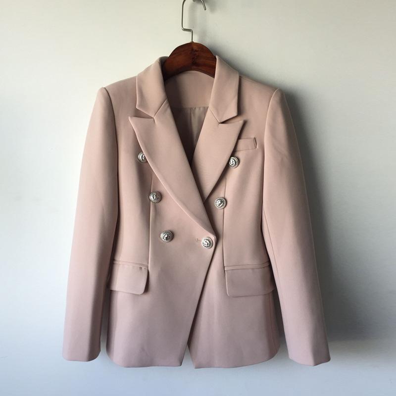 

Yaxez New Fashion 2020 Autumn Baroque Designer Blazer Jacket Women' Metal Lion Buttons Double Breasted Plaid Blazer Long Sleeve, Khaki
