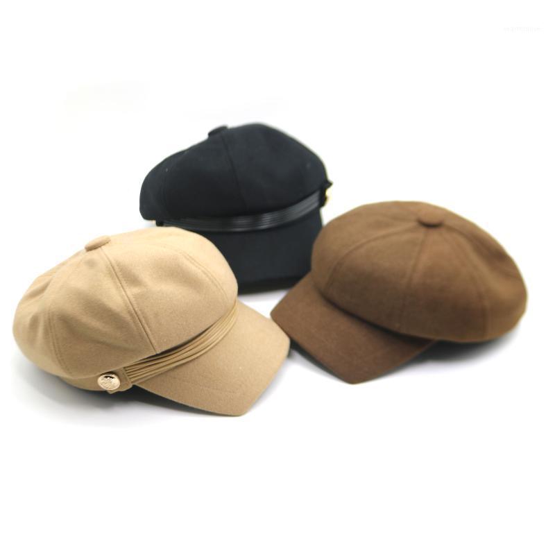 

Korean High Quality Fashion Women Wool PU Berets Winter Autumn Octagonal Caps Stylish Artist Painter Newsboy Beret Hats1, Black