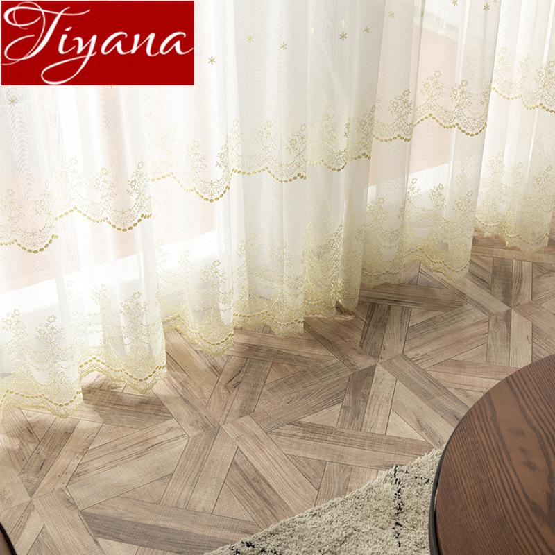 

Nordic Embroidered Yarn Floral Pastoral Tulle Curtain for Living Room Lace White Balcony Sheer Fabric Blind X073 #40