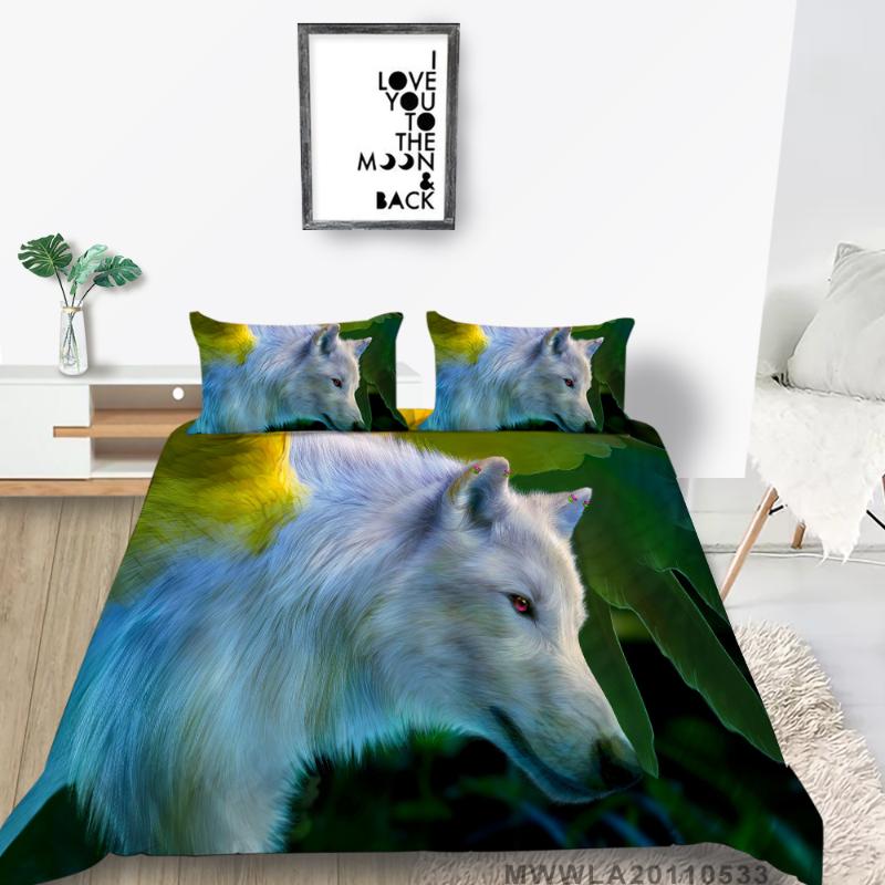 

White Wolf Bed Set Single Fashion Artistic Duvet Cover Plants Double Queen  Full King 3D Print Bedding Set Cartoon, Style 3