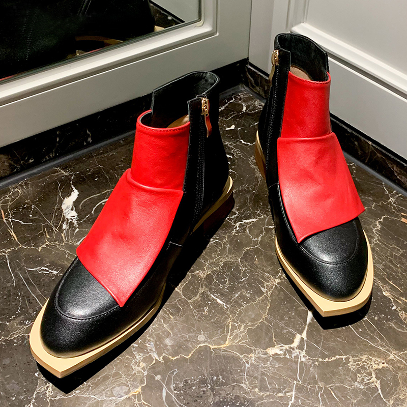 

2020 Autumn Ankle Microfibre Winter Leather Short Color Red Square Foot Toe Women's Low Heel Size Boots 43 Rq9g