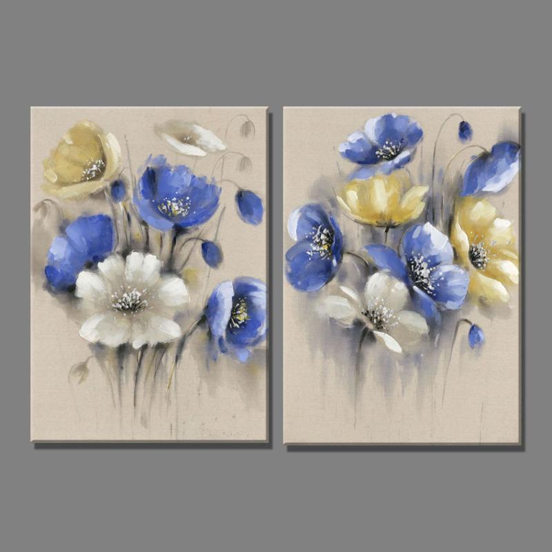 

2 Piece Linen blue yellow flowers white flower diamond embroidery flowers diamond painting full square/round drill,decor gift