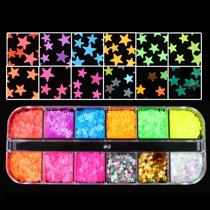 

1 Case 3D Neon Nail Art Glitter Fluorescence Butterfly Star Sequins Pigment Slices Flakes Decorations Manicure DIY Accessoires