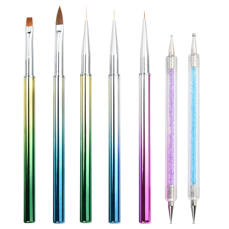 

Nail Art Brush Pens 7Pcs 3D Nail Liner Ombre Brush Painting Design Pen Brushes Acrylic Rhinestone Handles