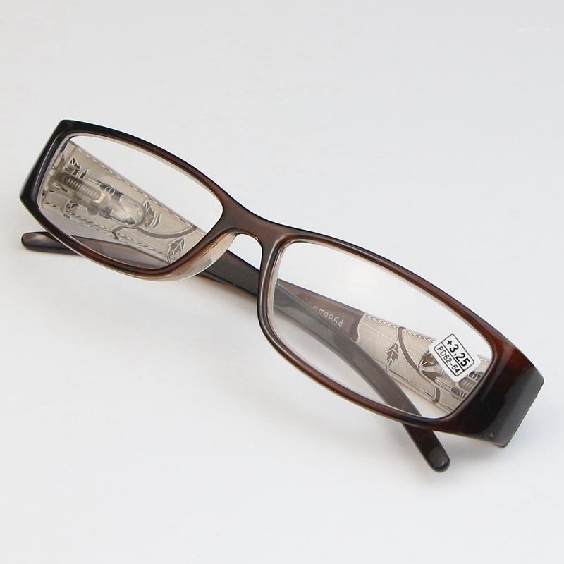 

DRDAR Square Women's Reading glasses 8854 fashion elegant Flowers Anti-blue light Brown glasses +100+4001