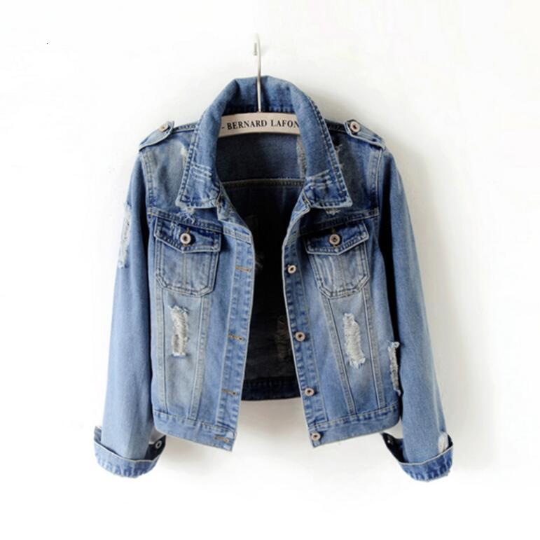 

Spring Jeans Plus Size  Casual Basic Coats Hole Sleeve Long Femme Bomber Jacket Outerwear Women's Clothes P378 Dzc9, Blue