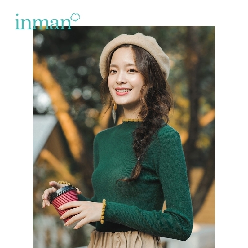 

INMAN Winter Warm Spring Autumn Turtleneck Women Female Thin Style Fashion Basic Ladies Pullover Knitwear Knitted Sweaters 201017, Beige