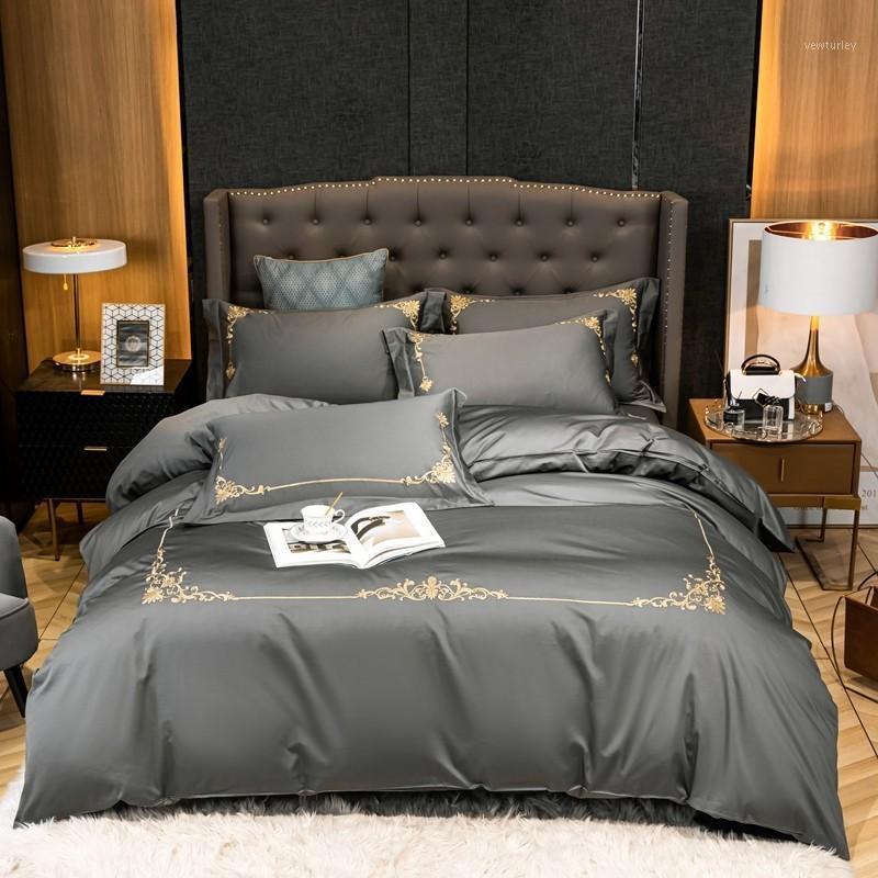 

Modern Style Embroidery Duvet Cover set King Queen Ultra-Soft 100% Long Staple Cotton Luxury Bedding Set Bed sheet Pillowcase1, Color 4